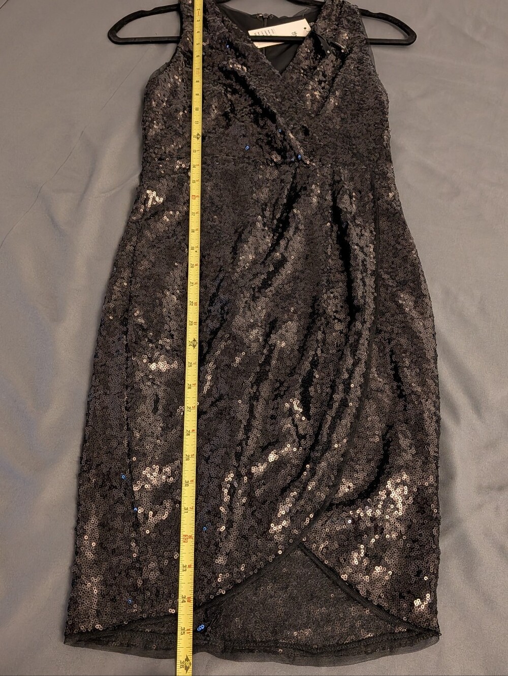 New TFNC London Sequin Wrap V-Neck Black Cocktail Dress Sz 6